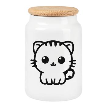 Dessin au trait d’un chaton câlin - Boîte à biscuits avec couvercle en bois - blanc - Devant