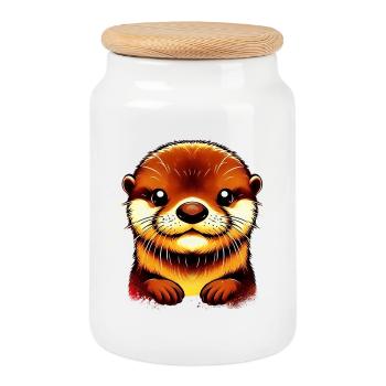 Otter - Keksdose mit Holzdeckel - Weiß - Vorne