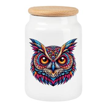 Owl - Cookie Jar with Wooden Lid - white - Front