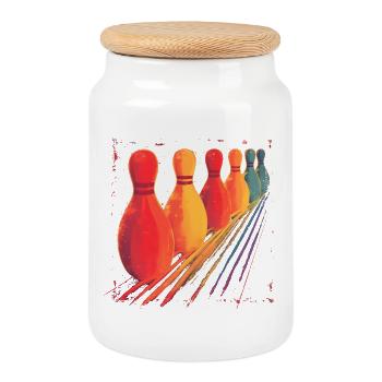 Oldschool Bowling Zeichnung - Keksdose mit Holzdeckel - Weiß - Vorne