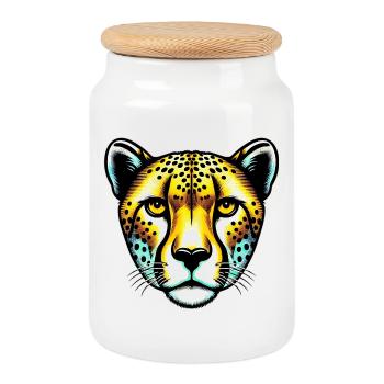 Cheetah - Cookie Jar with Wooden Lid - white - Front