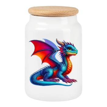 Dragon - Cookie Jar with Wooden Lid - white - Front