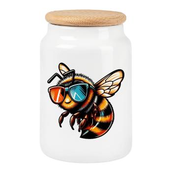 Bee - Cookie Jar with Wooden Lid - white - Front