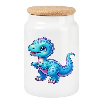 Dinosaur - Cookie Jar with Wooden Lid - white - Front