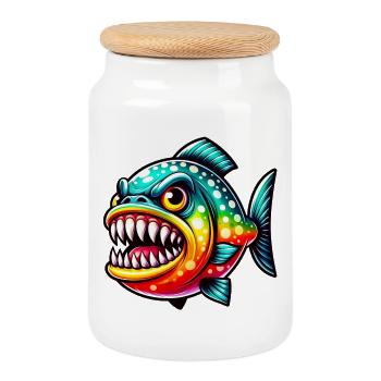 Piranha - Boîte à biscuits avec couvercle en bois - blanc - Devant