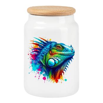 Iguana - Cookie Jar with Wooden Lid - white - Front