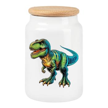 Dinosaur - Cookie Jar with Wooden Lid - white - Front