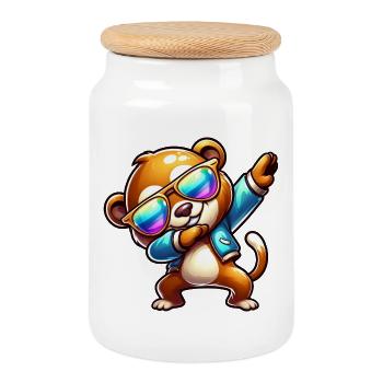 Cool Bear Dabbing Sunglasses Rainbow - Cookie Jar with Wooden Lid - white - Front