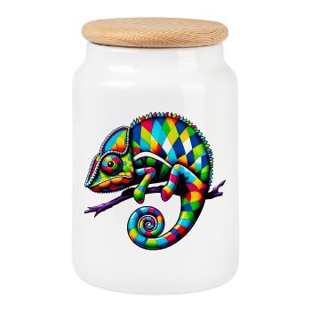 Caméléon arlequin - Boîte à biscuits avec couvercle en bois - blanc - Devant