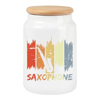 Vintage Saxophonist - Cookie Jar with Wooden Lid - white - Front