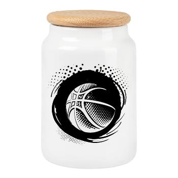 Dessin de ballon de basket-ball - Boîte à biscuits avec couvercle en bois - blanc - Devant