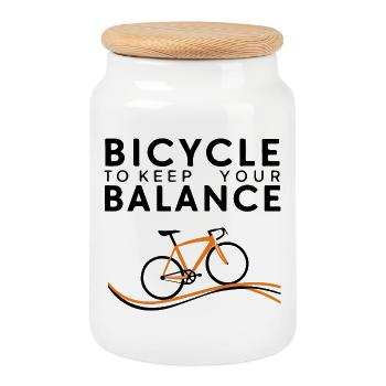 Balance and Ride Cycling Design - Cookie Jar with Wooden Lid - white - Front