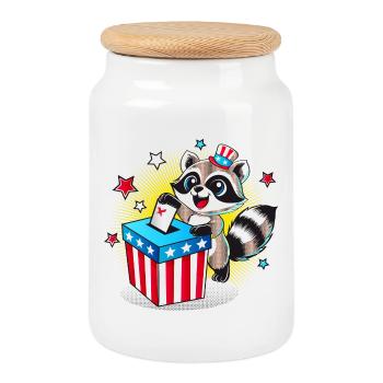 A raccoon casts his vote in the US election - Cookie Jar with Wooden Lid - white - Front