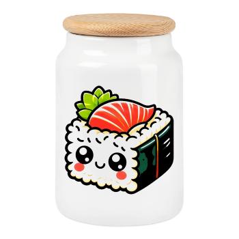 Sushi - Boîte à biscuits avec couvercle en bois - blanc - Devant