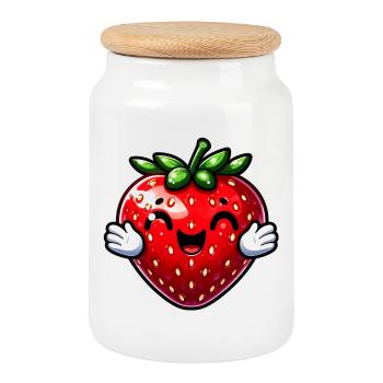 Fraise Fraises - Boîte à biscuits avec couvercle en bois - blanc - Devant