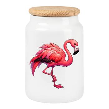 Flamingo - Keksdose mit Holzdeckel - Weiß - Vorne
