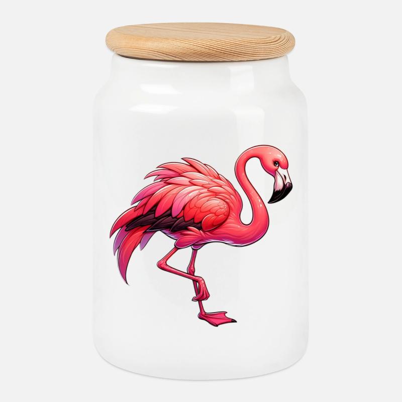 Flamingo - Keksdose mit Holzdeckel - Weiß