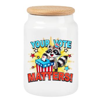 Ein Waschbär gibt seine Stimme ab,bei der US-Wahl - Keksdose mit Holzdeckel - Weiß - Vorne