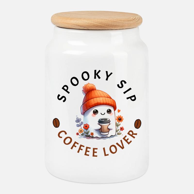 Halloween Kaffee Liebhaber süßer Geist - Geschenk - Keksdose mit Holzdeckel - Weiß