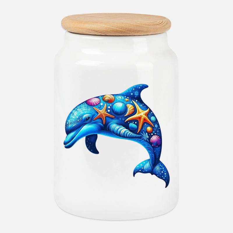 Delfin - Keksdose mit Holzdeckel - Weiß