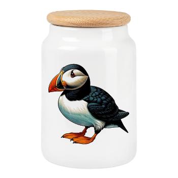 Macareux - Boîte à biscuits avec couvercle en bois - blanc - Devant