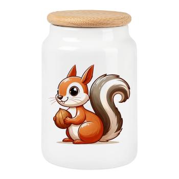 Squirrel - Cookie Jar with Wooden Lid - white - Front