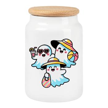 De doux fantômes sur la plage - Boîte à biscuits avec couvercle en bois - blanc - Devant