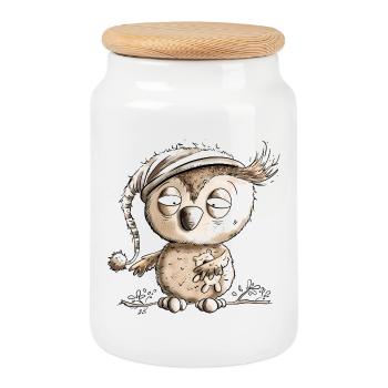 Little Night Owl Owl - Cookie Jar with Wooden Lid - white - Front