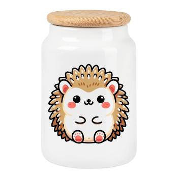Hedgehog - Cookie Jar with Wooden Lid - white - Front