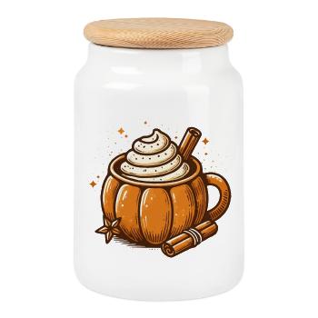 süßes Kürbis-Tassen Motiv mit Pumpkin Spice Latte - Keksdose mit Holzdeckel - Weiß - Vorne