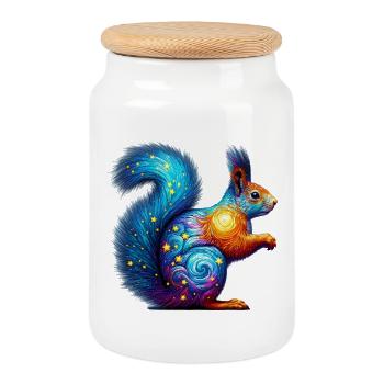 Squirrel - Cookie Jar with Wooden Lid - white - Front