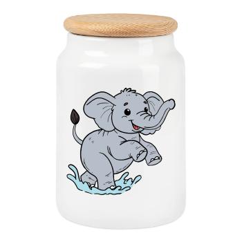 Elefant - Keksdose mit Holzdeckel - Weiß - Vorne