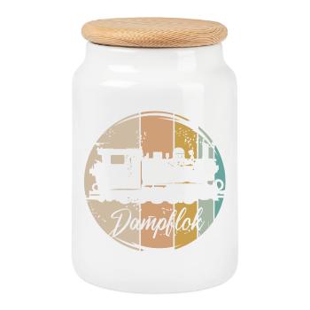 retro Dampflok Eisenbahn alte Lok vintage Symbol - Keksdose mit Holzdeckel - Weiß - Vorne
