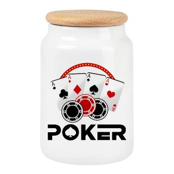 Poker, Poker spielen, Pokerspieler - Keksdose mit Holzdeckel - Weiß - Vorne