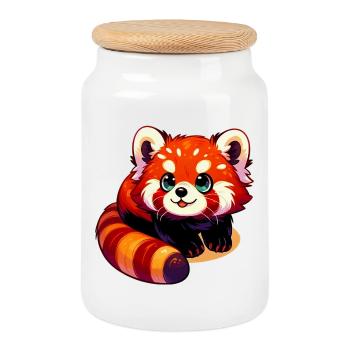 Red panda - Cookie Jar with Wooden Lid - white - Front