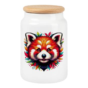 Red panda - Cookie Jar with Wooden Lid - white - Front
