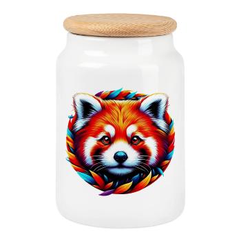 Red panda - Cookie Jar with Wooden Lid - white - Front