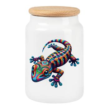 Gecko - Boîte à biscuits avec couvercle en bois - blanc - Devant