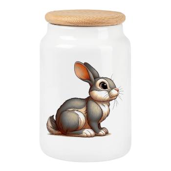 Lapin - Boîte à biscuits avec couvercle en bois - blanc - Devant