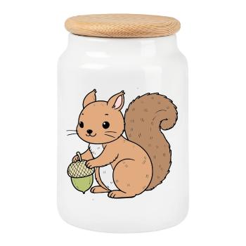 Squirrel - Cookie Jar with Wooden Lid - white - Front