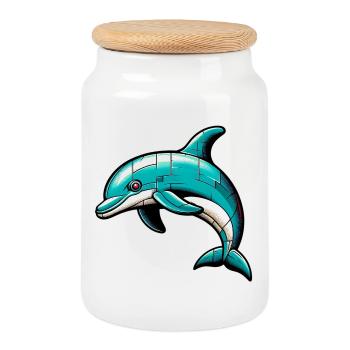 Dolphin - Cookie Jar with Wooden Lid - white - Front