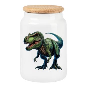 Dinosaur - Cookie Jar with Wooden Lid - white - Front