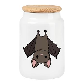 Bat - Cookie Jar with Wooden Lid - white - Front