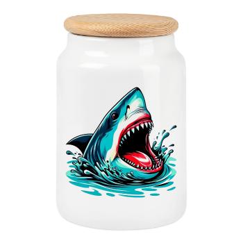 Requin - Boîte à biscuits avec couvercle en bois - blanc - Devant