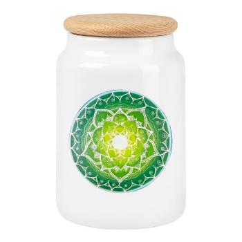 Grünes Mandala mit spirituellem Muster - Keksdose mit Holzdeckel - Weiß - Vorne