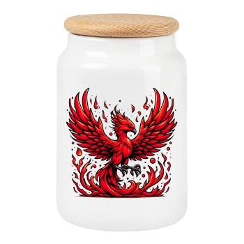 Phénix rouge - Boîte à biscuits avec couvercle en bois - blanc - Devant
