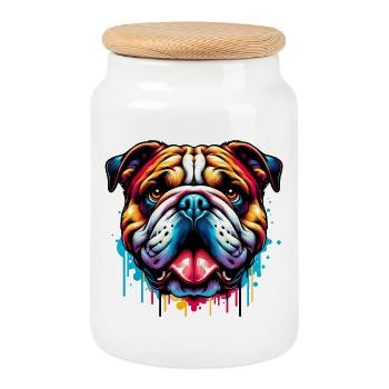 Bouledogue anglais Chien - Boîte à biscuits avec couvercle en bois - blanc - Devant