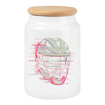 Graphique du casque de crosse - Boîte à biscuits avec couvercle en bois - blanc - Devant