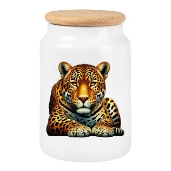 Léopard - Boîte à biscuits avec couvercle en bois - blanc - Devant