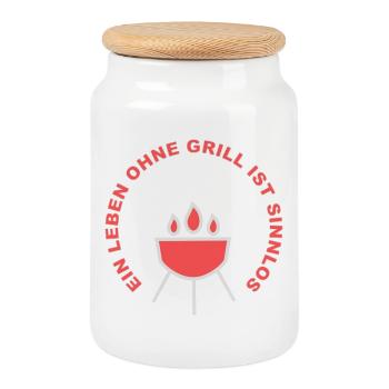 Grillen macht Spaß - Keksdose mit Holzdeckel - Weiß - Vorne